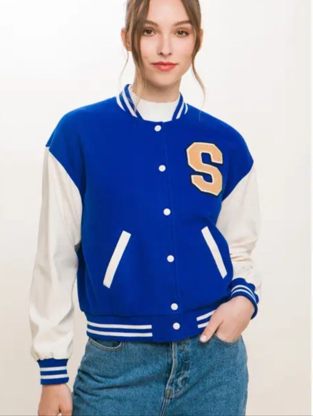 Love Tree Royal Blue and White Varsity Jacket with Patch S